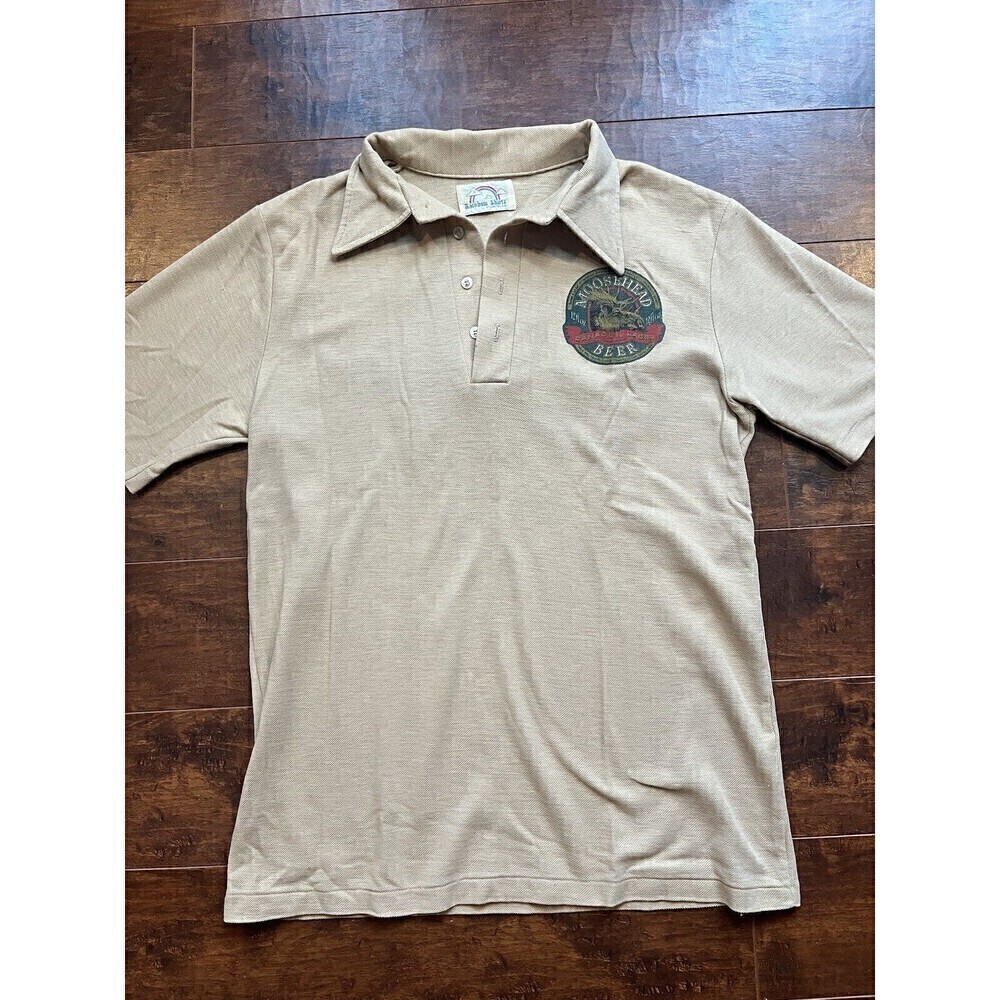 Vintage Moosehead Beer The Moose Is Loose Rainbow Tag Polo Shirt Y2K 70s
